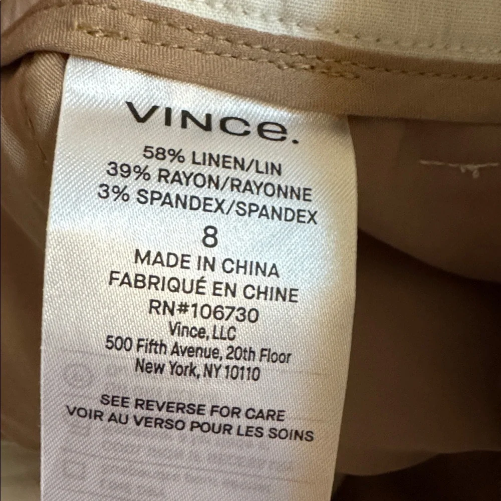 VINCE Linen Classic White Cropped Crop Pants 8 Designer Work Vacation Timeless